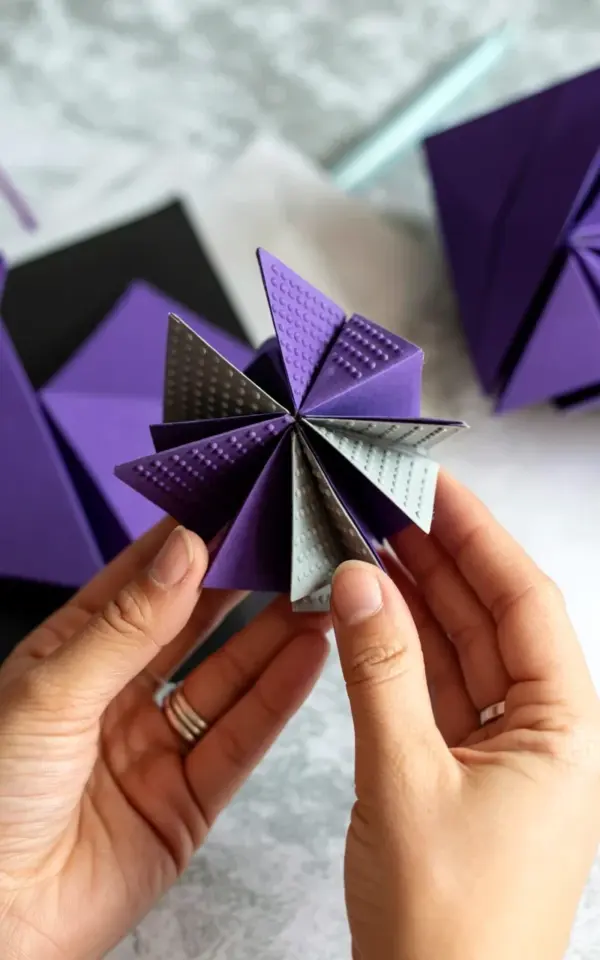 Intricate Geometric Origami on a Budget – Purple Black Silver Textured Paper