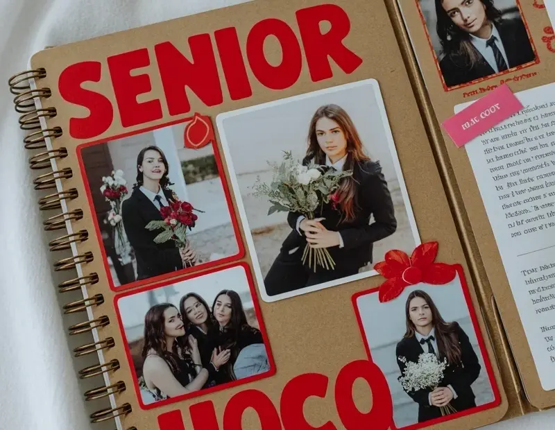 Senior Yearbook Scrapbook Page Spread with Homecoming Photos | DIY Scrapbook Ideas