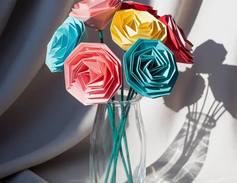 Origami Paper Flowers in Vase | DIY Scrapbooking Decor | Paper Craft Tutorial